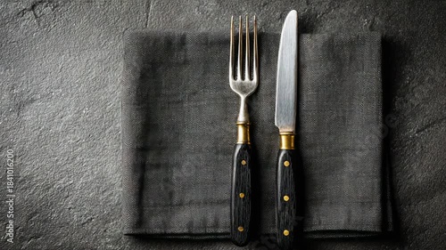 Fork and knife on linen background
