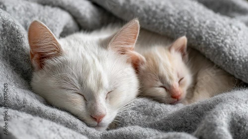 Sleeping cat curled up in cozy blanket