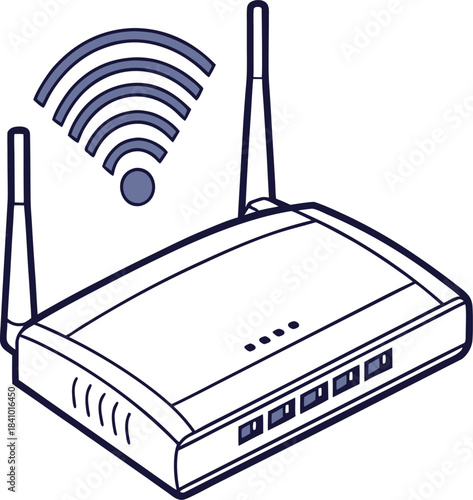 Wireless router with wifi signal icon, network connectivity concept