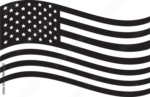 Waving american flag silhouette in black and white