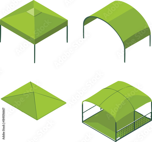 Sport Canopy Isometric Icons  Rectangular and Elliptical High-Performance Shelters