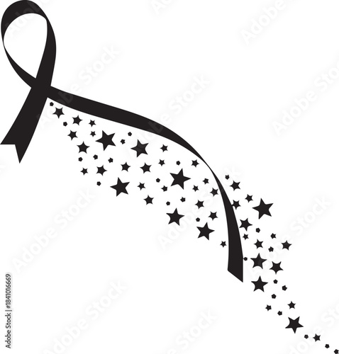 Black ribbon with falling stars symbolizing remembrance and hope
