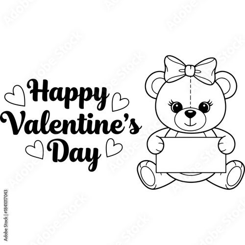 Happy valentine's day teddy bear with heart sign isolated on white. Vector
