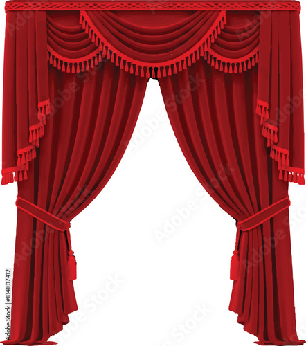Red velvet theater curtain backdrop with a spotlight on the stage for a show or performance