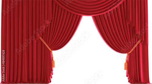 A luxurious red velvet theater curtain with a bright spotlight illuminating the stage for a spectacular performance show