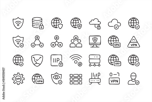 Cloud Security and Firewall Icons for Encrypted Platforms, Endpoint Protection and IT Management Systems