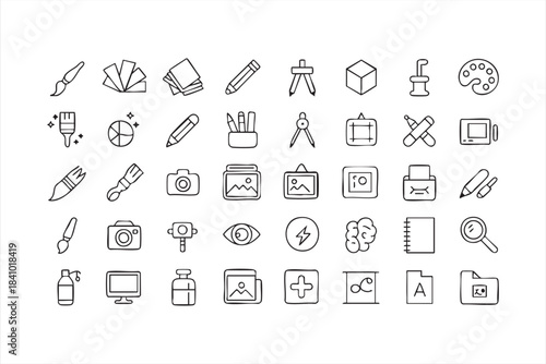 Design and Creative Tool Line Icons for Illustration Platforms, Graphic Editing and Digital Art UI