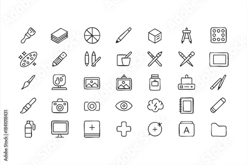 Graphic Design and Drawing Icons for UI/UX Workflows, Sketching Tools and Editing Platforms