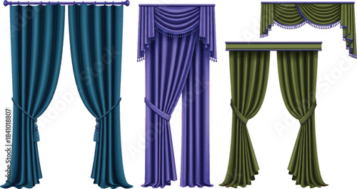 Blue velvet theater curtain on stage with red drapes and soft lighting