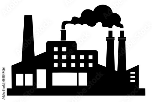Factory building silhouette vector, factory icon black symbol
