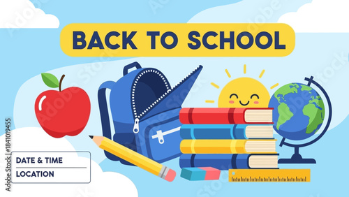 Vibrant illustration depicting school essentials for a fresh start to academic adventures and educational growth