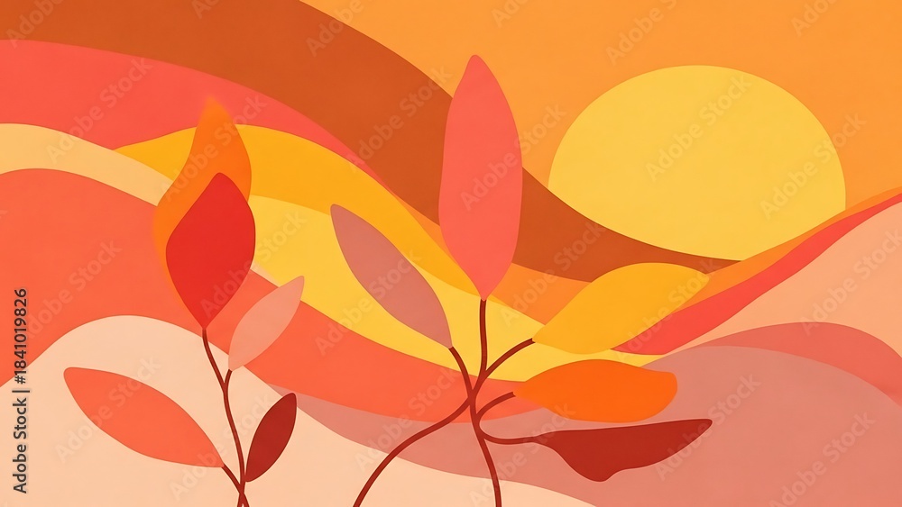 Fototapeta premium abstract botanical artwork using a sunset palette