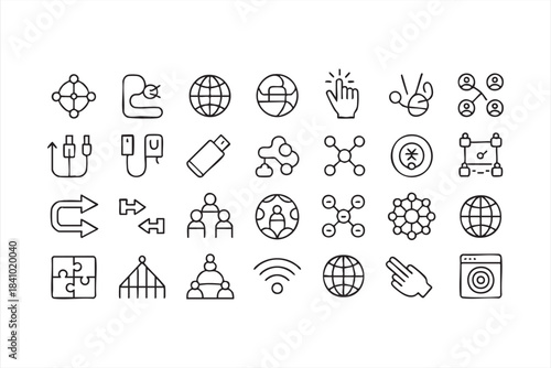 Connectivity and digital transfer icons for network hubs cloud systems communication and linking