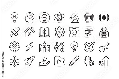 Science and tech vector icons for automation robotics analysis innovation and development