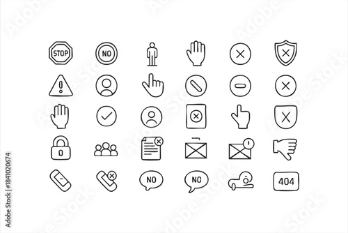 Error and denied icons for UI alerts access restrictions warnings and blocked actions