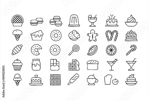 Sweets and candy outline icons for bakery menus festive treats and culinary graphics