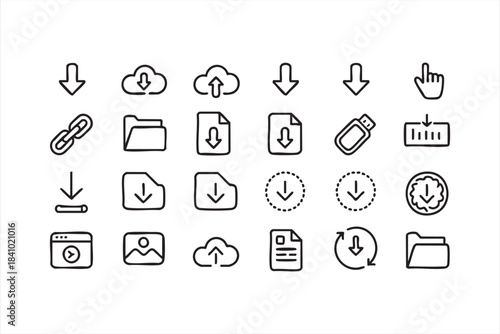Upload and download symbols for data management file organization and digital UI elements
