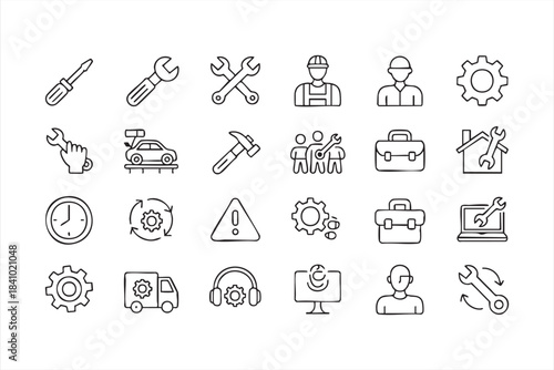Service and Technical Support Outline Icons for Business and Software Interfaces