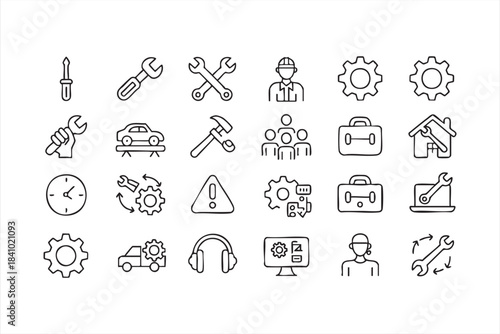 Engineering and Service Line Icon Set for Digital Products and System Interfaces