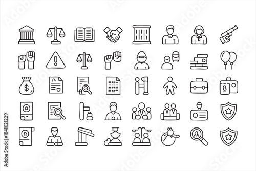 Court, Police, and Attorney Outline Icons for Legal Industry Graphics