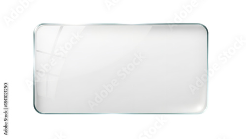 Blank rectangular glossy white glass panel with rounded corners and subtle light reflections on a solid for digital design elements on transparent background