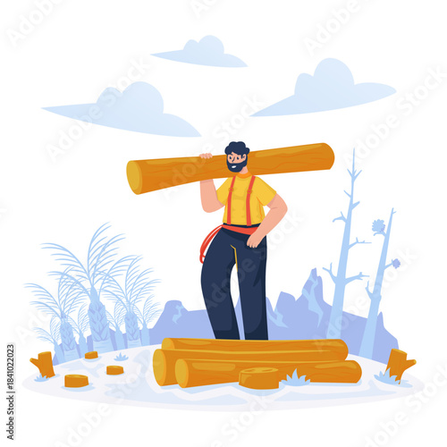 Illegal Logging and Deforestation Vector Illustration