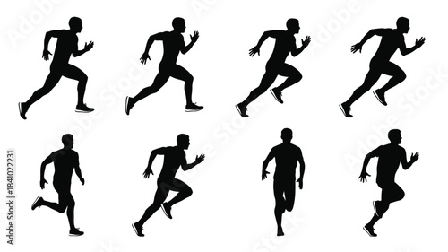 Silhouettes of running people displaying different phases of a running stride