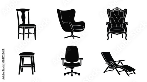 Collection of diverse chair silhouettes modern classic and office styles