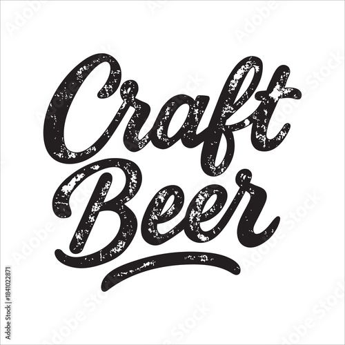 Vintage craft beer lettering illustration with bold textured script. Distressed calligraphy style perfect for brewing and bar themes. Ideal for beer labels, logos, and packaging. Part of set