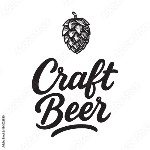 Vintage hand drawn craft beer design with bold lettering and a detailed hop cone. Classic emblem for brewing and ale themes. Perfect for brewery labels, logos, and packaging. Part of set.