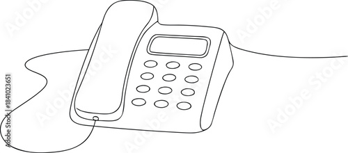 Outline of a corded telephone with buttons and a display