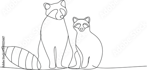 Raccoon and Kit Sitting Together Outline