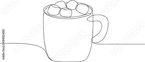 A Mug Filled With Marshmallows In A Style outline hot drink