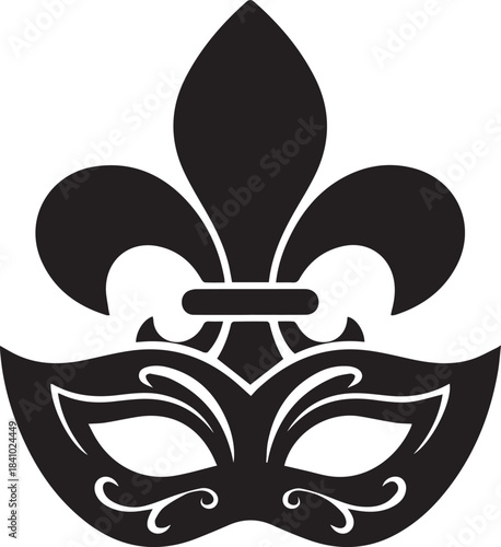 Black mardi gras mask with fleur de lis symbol