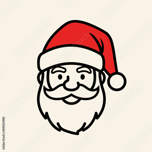 Minimalist line art illustration of Santa Claus wearing a red hat.