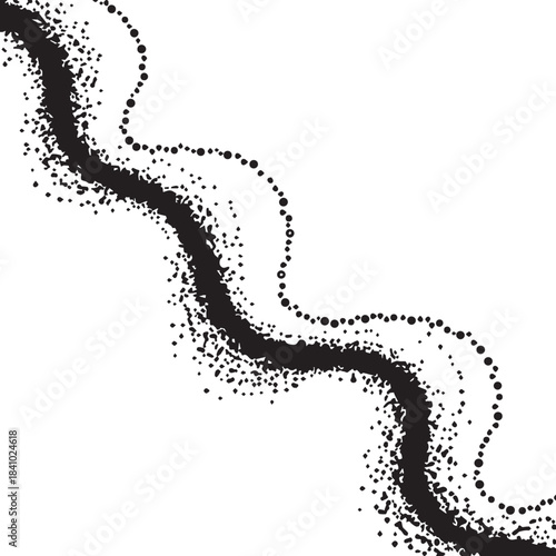 Abstract black and white wavy line made of small dots