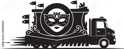 Carnival parade float truck with venetian mask illustration