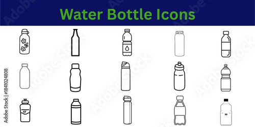 Sports Water Bottle Vector Icons: E-commerce Symbols for Hydration, Reusable, and Insulated Drinkware