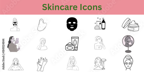 Beauty Product Vector Icons: E-commerce Symbols for Sheet Masks, Cream Jars, and Cosmetic Bottles