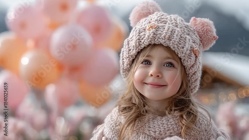 Cute Child's Innocent Smile on a Winter Christmas Day