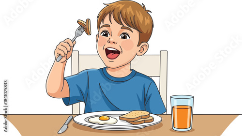 a boy who is eating with gusto