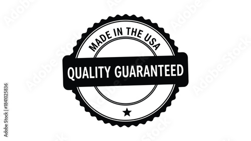 A circular badge proclaiming made in the usa and quality guaranteed