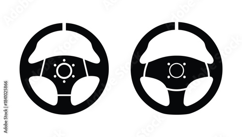 Two black steering wheels a simple automotive control interface illustration