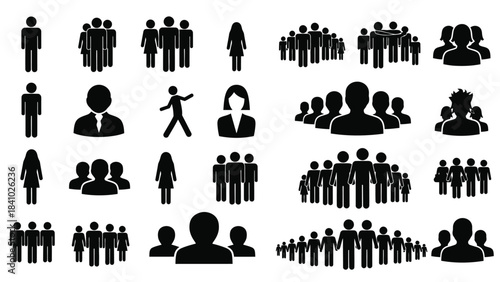 Diverse group of silhouettes depicting people teams and community gatherings