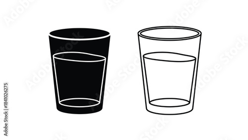 A simple illustration depicting two glasses one dark and one light
