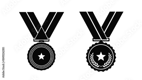 Two black and white medal icons with stars and laurel wreaths displayed