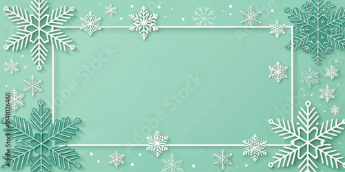 A fresh mint-green Christmas vector featuring soft snowflakes, cute ornaments, gentle pine accents, and light festive details in a clean modern style.