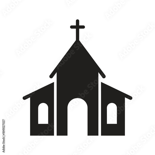 Church building with cross icon design concept representing religious wedding ceremony sacred vows spiritual