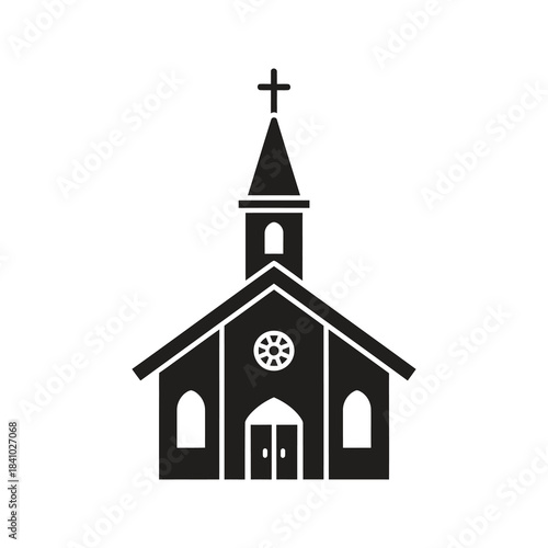 Church building with cross icon design concept representing religious wedding ceremony sacred vows spiritual
