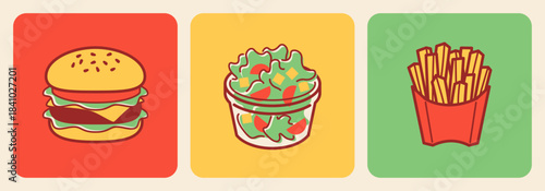 Hamburger, Salad, French Fries